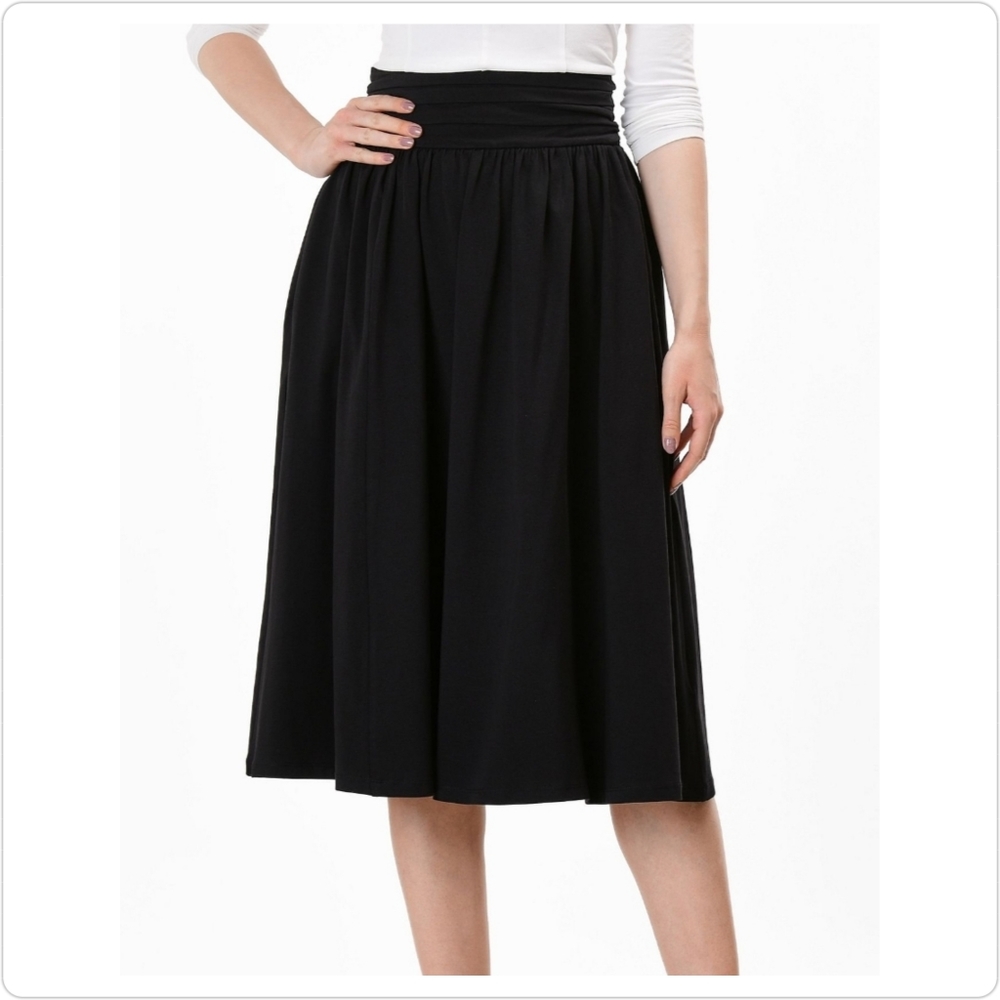 ESHAKTI Elastic Waist Cotton Black Skirt - Smocked - Picture 4 of 5